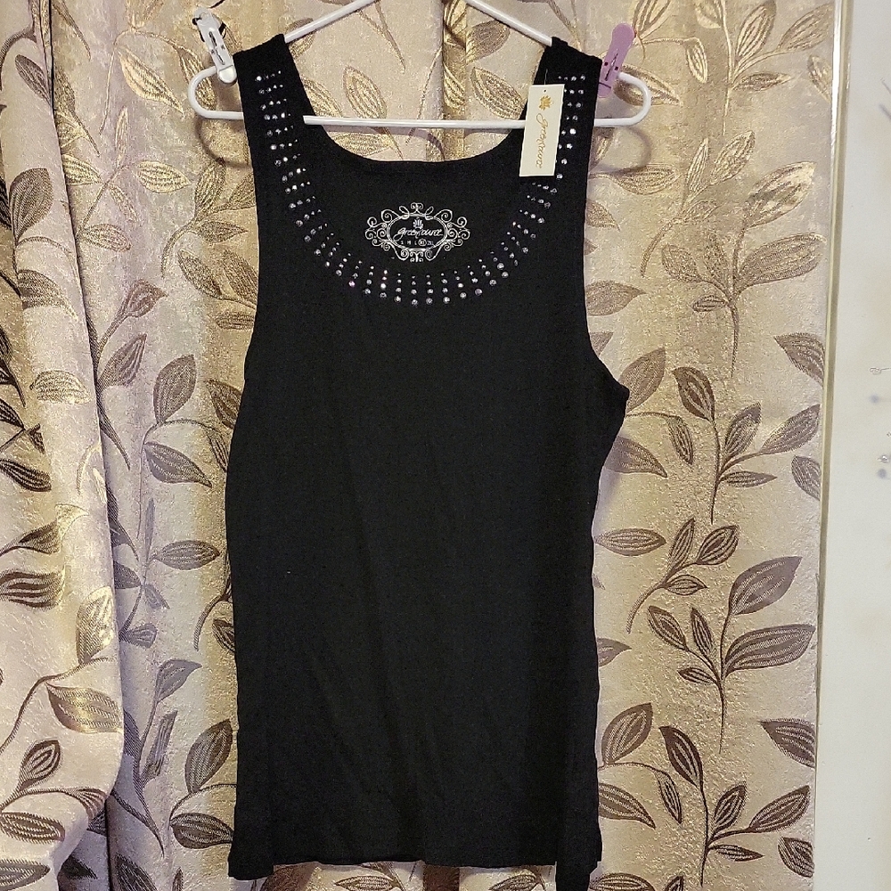 Elegant Black Embellished Tank Top
